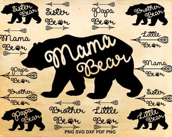 Mama bear svg file, Mama bear dxf, Papa bear, Little bear, Brother bear, Sister bear, Cut files for Silhouette, Svg files for Cricut