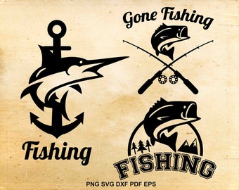 Fishing svg files, Fishing clipart, Gone fishing, Cut files for cricut, Svg files for Silhouette Cameo, Fishing rod, eps dxf svg png pdf