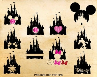 Disney castle svg, Disney castle monogram, Mickey mouse svg fles, Minnie mouse, Disney silhouette, Files for cricut, Files for Silhouette
