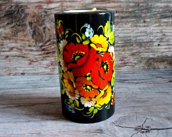 Candle holder wood tea light holder hostess gift red poppies home decor rustic painted flowers art poppy protection home luck centerpiece