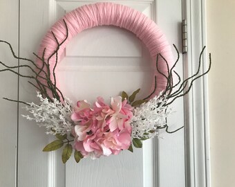 Valentine wreath, Pink Valentines Day wreath, Pink hydrangea wreath, Spring wreath, Easter wreath