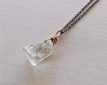 green amethyst necklace,raw crystal necklace, raw green amethyst, vermarine jewelry, gift for her, rough crystal jewelry,Simple jewelry