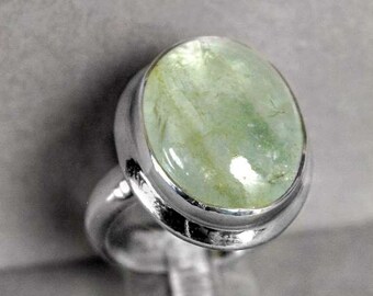 Sterling Silver Oval Cabochon Green Aquamarine Ring Size 7.5 r725