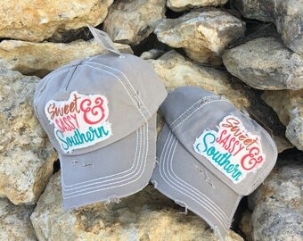 Embroidered Southern, sweet &sassy hat with Serepe Design Pattern, Velcro Back