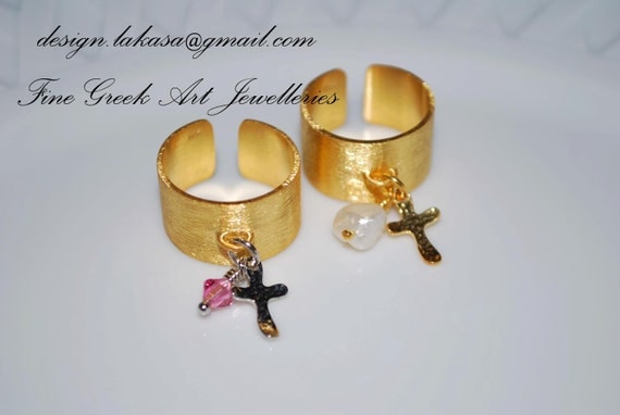 Chevalier Silver 925 Gold-Plated Cross charm with Swarovski Crystal or Pearl