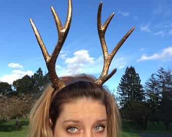 Gold Deer Antler Headband - Antler Headband - Reindeer Antlers - Faun Costume - Headband Horns- Festival Headpiece - Eclipse - Festival