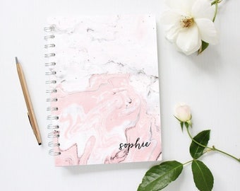 Personalized Notebook Cover, Marble Notebook, Bujo, Bullet Journal, Monogram Notebook, Pink Notebook, Spiral Notebook, Custom Notebook,
