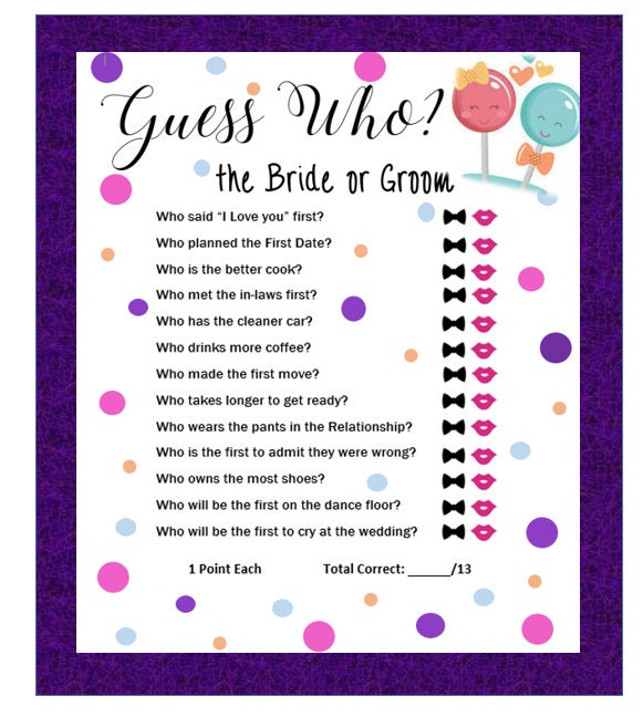 Guess Who Bride or Groom Bridal Shower GamePrintable Bridal