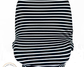 Black & White Striped Stretchy Car Seat Cover, Nursing Cover, Multi Purpose Cover