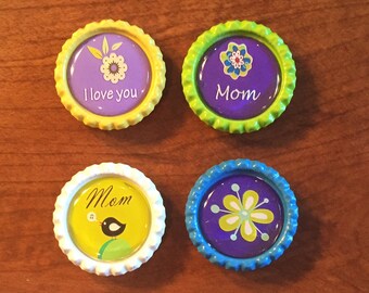 Handmade Mom, I Love You. 1 inch Bottlecap Magnets, Set of 4