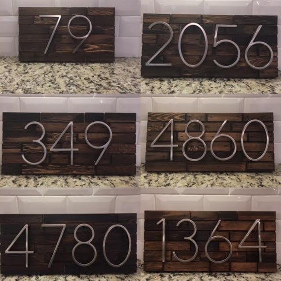 Address Plaque made from Wood and Modern Numbers custom house