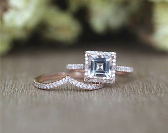 Unique 6mm Princess Pink Morganite Ring,Curved Half Eternity Diamonds Band in 14K Rose Gold/Wedding&Engagement Ring/Anniversary Ring/Morden