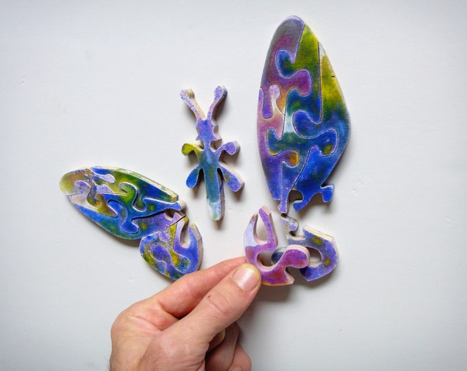 Puzzle Art: Butterfly Blue, Healing Art Smart Toy Family Gift Brain Game Wooden Handmade Ready To Hang Acrylic On Pieces by Samo Svete
