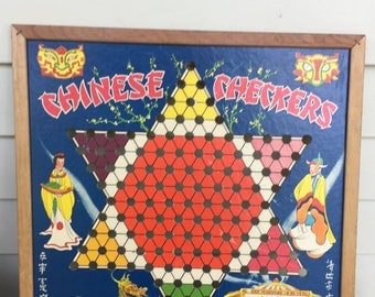 Vintage Retro 1930's Whitman Publishing Company CHINESE CHECKERS board with wood frame No. 5345