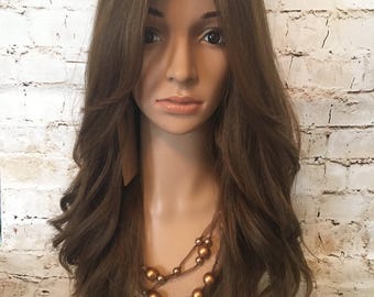 Brand New Beautiful 100% Virgin Human Hair Wig Sheitel Light Brown Color #6/8/10 24" Long