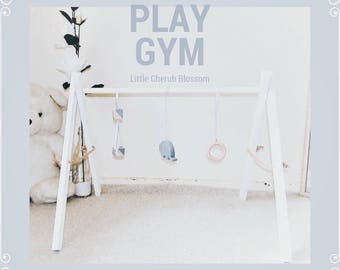 All White Wooden Baby Play Gym, Wooden Play Gym, Sensory Wooden Toy, Baby Toy