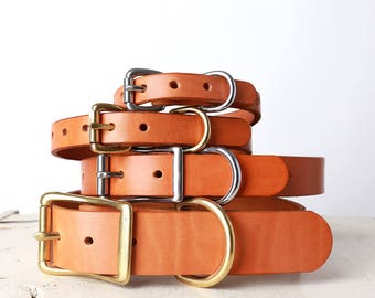 Tan leather Dog Collar -- Classic Belt Buckle Style