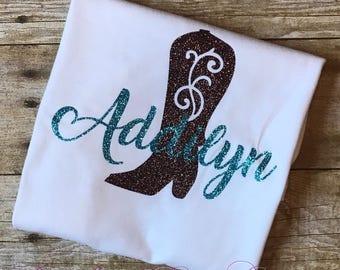 Personalized Cowgirl Boot Shirt, Cowgirl Boot with Name Shirt, Rodeo Shirt, Southern Girl Shirt, Cowgirl Shirt, Peraonailzed Rodeo Shirt