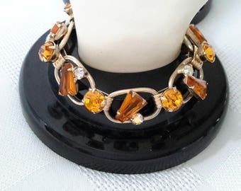 Five Link Bracelet, Amber Keyhole Stones, prob. Juliana DeLizza & Elster 1960-1970.