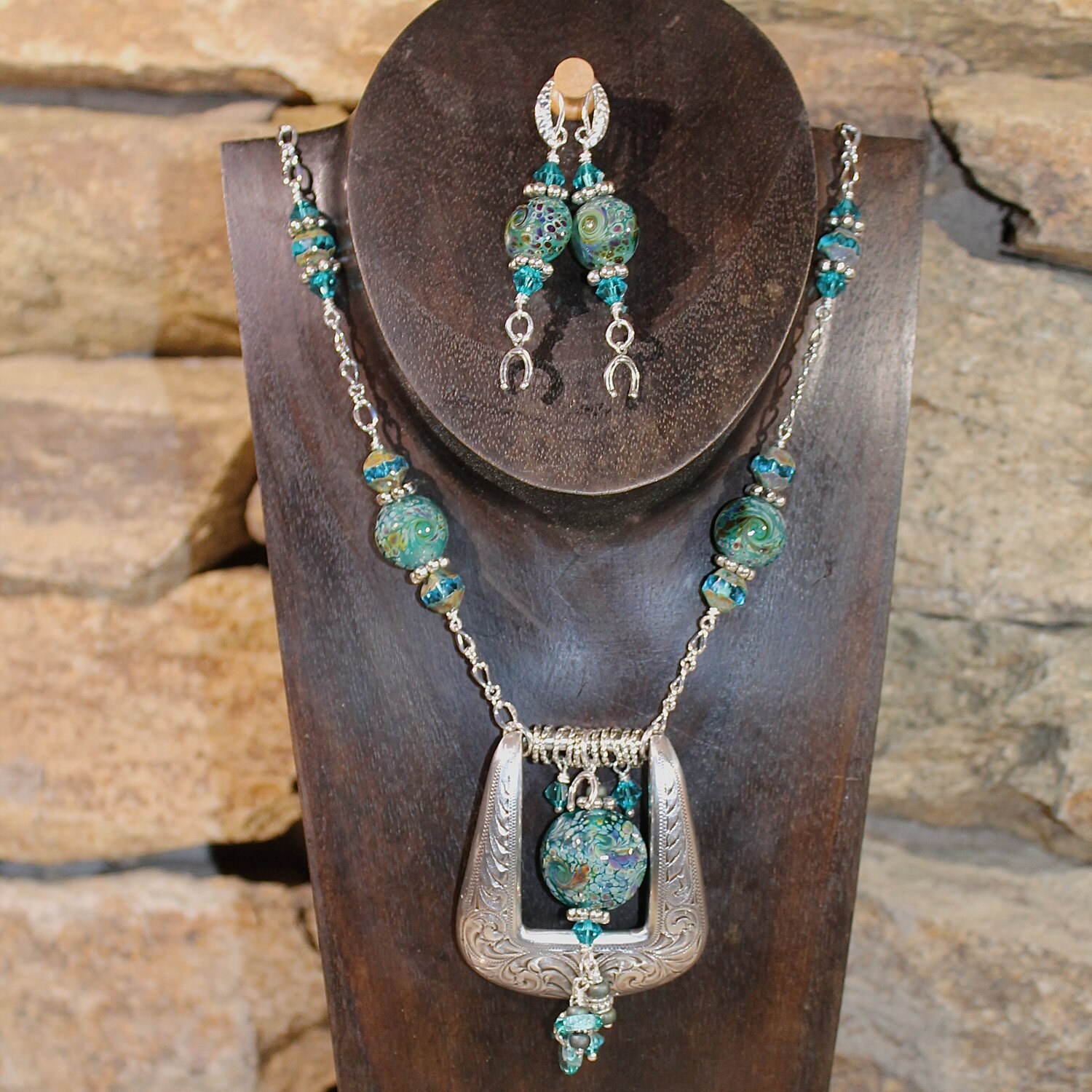Western Belt Buckle Necklace in Turquoise