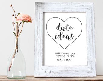 Printable Date Night Card / 8x10 Printable / Date Night Suggestions / Date Jar Ideas / Favorite Date Nights / Bridal Shower Printable