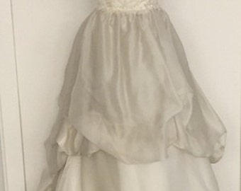 Items similar to 80s White Satin Puffy Sleeve Princess Wedding Dress ...