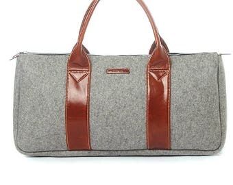 Kobe Small - Merino Wool Men's Black Duffle Bag "Handcrafted" With 100% Merino Wool Felt & Genuine Italian Leather