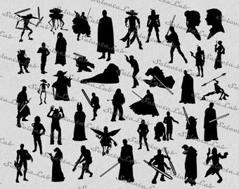 Digital SVG PNG jedi, darth vader, luke skywalker, yoda, han solo, star wars inspired clipart, vector, silhouette, instant download