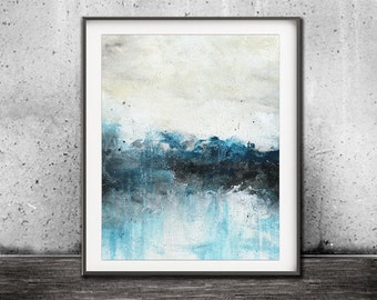 Printable art digital print download abstract landscape print painting blue art wall decor modern design poster contemporary artwork horizon