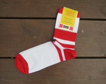 Socks womens UNUSED Vintage clothing women socks Cotton anniversary gift for her GDR Red White socks Legwarmers Granny gift for wife present