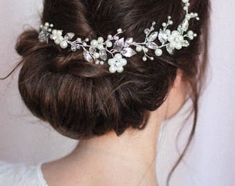 Bridal Headpiece Bridal Hair Piece Bridal Headdress Large Decorative Hair Comb Low Bun Hair Vine Back Headpiece Over Bun Hair Comb Flower