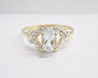 Aquamarine Ring, Gold Aquamarine Ring, Vintage Aquamarine Ring, Genuine 10k Yellow Gold Oval Aquamarine Ring Sz 8 #1701