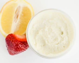 Strawberry Lemon Scrub, Whipped Sugar Scrub, Lemon Scrub, Summer Scrub, Body Scrub, Sugar Scrub, Face Scrub, Whipped Scrub, Emulsified Scrub