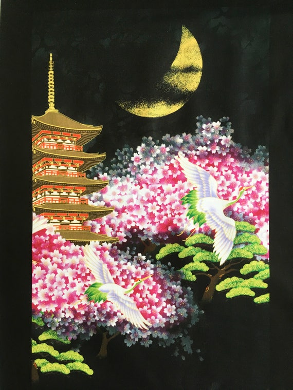 Japanese fabric panels quilting panels oriental fabric Japanese print geisha fabric