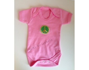 Short sleeve Baby Grow, Peace Sign, Baby Girl, New Baby, Baby Gift, Pink Bodysuit, Organic Cotton, Baby Shower