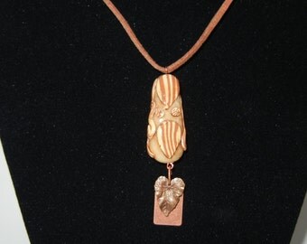 One-of-a-Kind Polymer Clay Sculpted Pendant a Copper Leaf