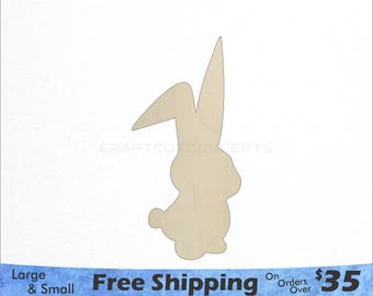 Easter Bunny Shape - Cute - Large & Small - Pick Size - Laser Cut Unfinished Wood Cutout Shapes (SO-0118)