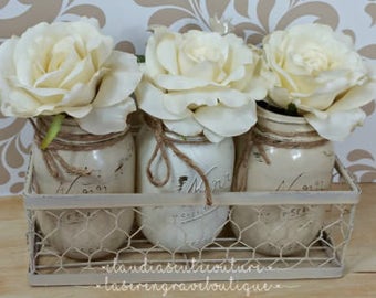 Mason Jar Decor,Country Decor,Painted Mason Jars,Rustic Home Decor,Farmhouse Decor,Mason Jar,Wedding Mason Jars,Table Centerpiece,Wedding