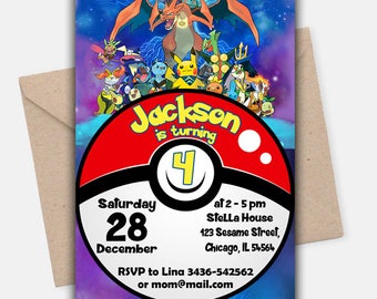 Pokemon Invitation/ Pokemon Birthday/ Pokemon Cards/ Pokemon Birthday Invitation/ Pokemon Party/ Pokemon Invite/ Pokemon Invites/ Pokemon