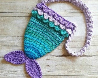 Crochet Mermaid Tail Purse Bag Toddler Girls Woman's Accessory Handmade Book Shoulder Bag The Little Mermaid Backpack