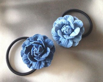 Denim hair elastics Chanel inspired hair ties for bridesmaids