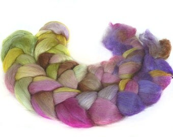 WENSLEYDALE SILK roving top handdyed spinning fibre 3.4 oz