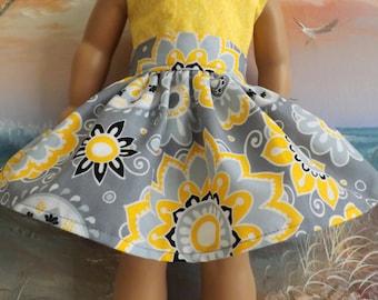 18 Inch Doll Clothes Grey Yellow Black and White Floral Very Fully Gathered 50s Style Skirt with Waistband will fit AG