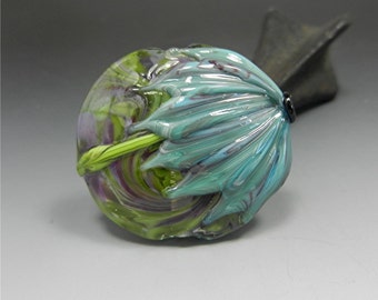 LAMPWORK beads Focal Bead handmade glass bead Donna Millard floral turquoise aqua purple floral flower spring summer