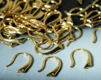 Earwire, gold-plated brass, 14mm fancy fishhook with closed loop, 20 gauge, 6 pcs (item ID F6608FD)