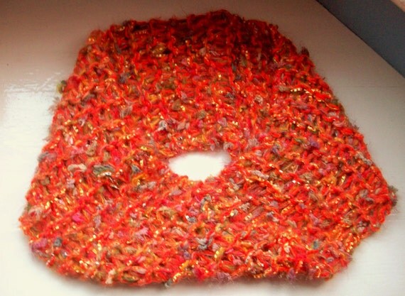 Cowl neck warmer, knitted infinity scarf, cosy warm collar, soft textured mixed fibres snood orange, amber, olive