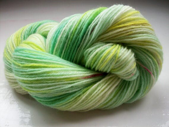 Sock yarn, hand dyed wool, hand painted, green, yellow 100g by SpinningStreak