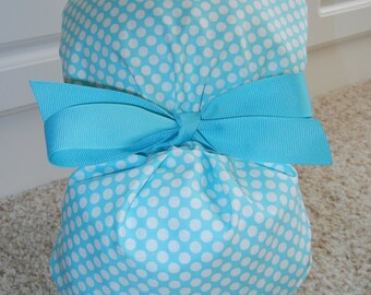 Turn Up Ponytail Scrub Hat in Turquoise Blue White Polka Dot