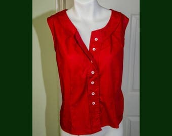 Vintage Red Cotton Rockabilly Woman's Sleeveless Shirt