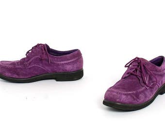 size 7.5 PURPLE suede leather 80s PLATFORM lace up ankle boots